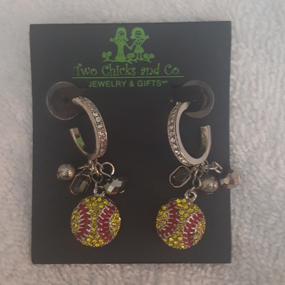 Pierced Earrings Two Chicks and Co Baseball